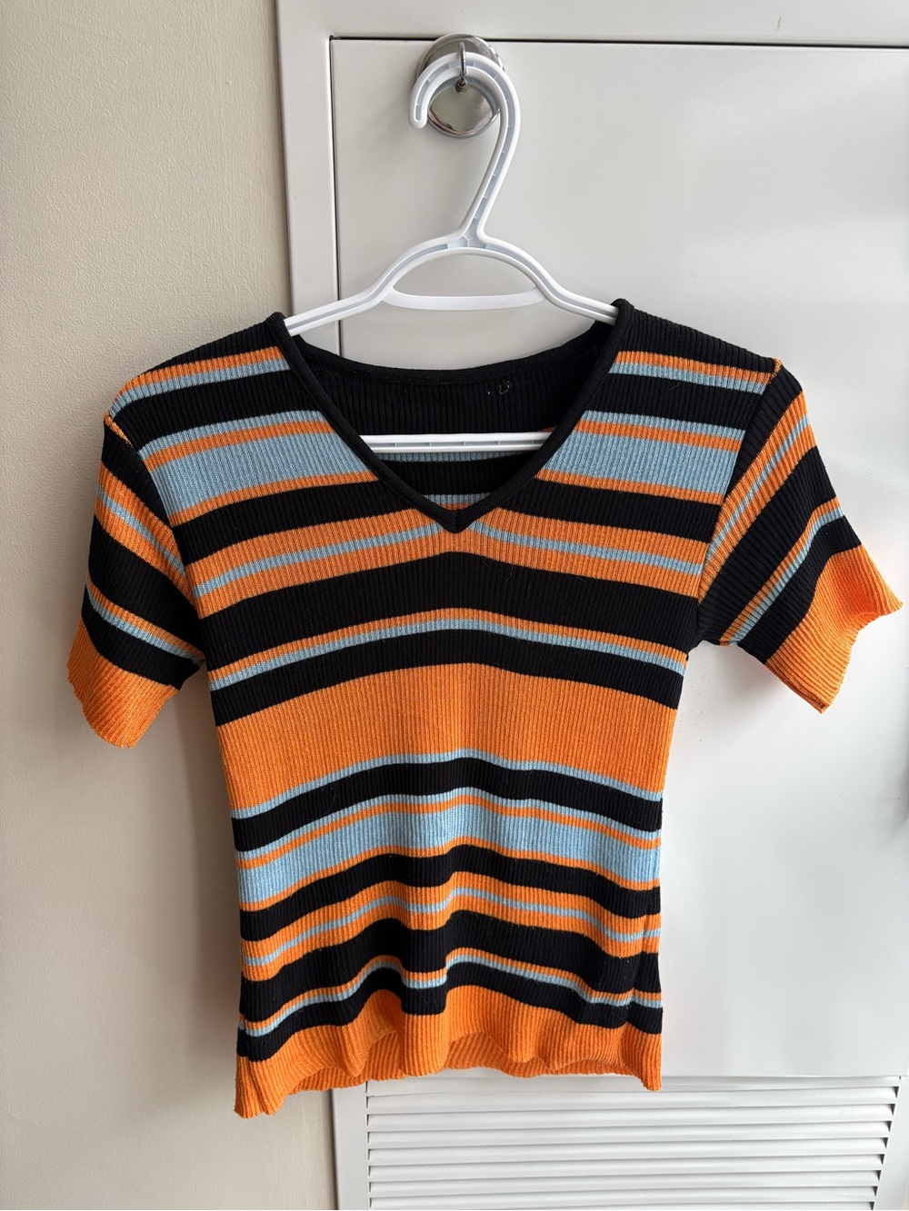 Striped V‑Neck Knit Top